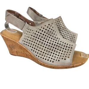 Rockport Briah Metallic Leather Slingback Perforated Wedge Sandals Shoes sz 8.5